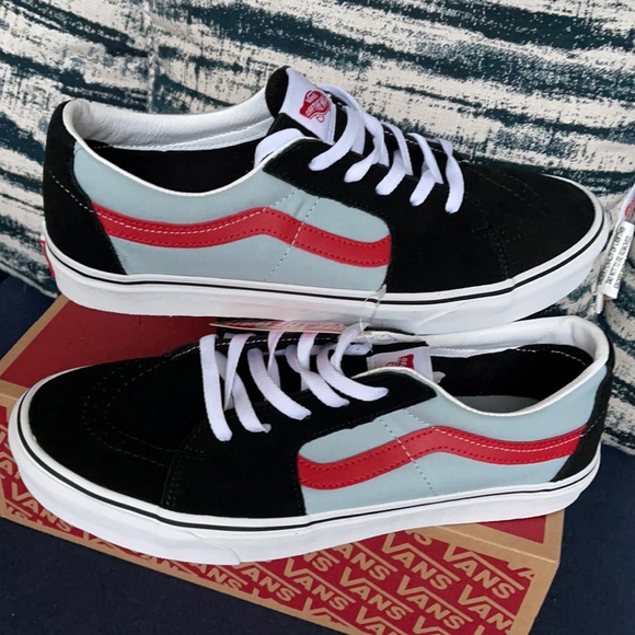 Vans Black and Light Blue Sneakers with Red Stripe - Picture 11 of 16
